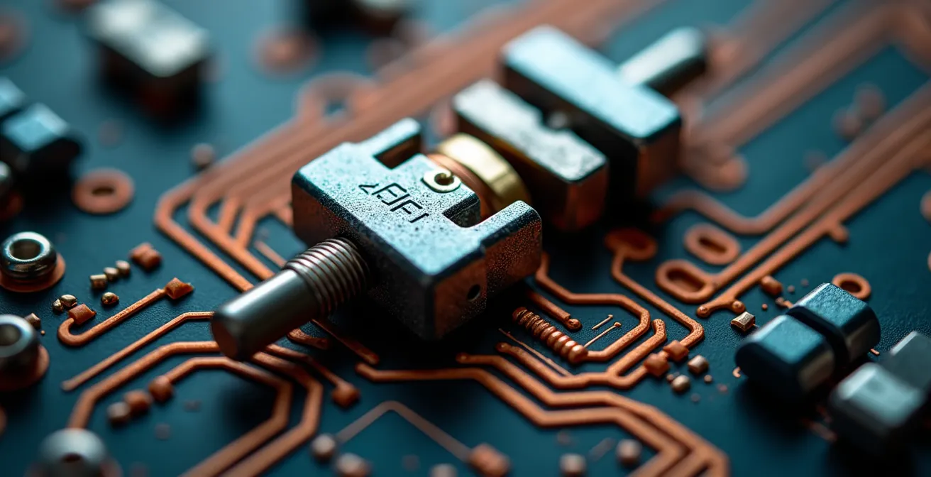Macro shot of AFCI breaker internal components showing safety mechanisms