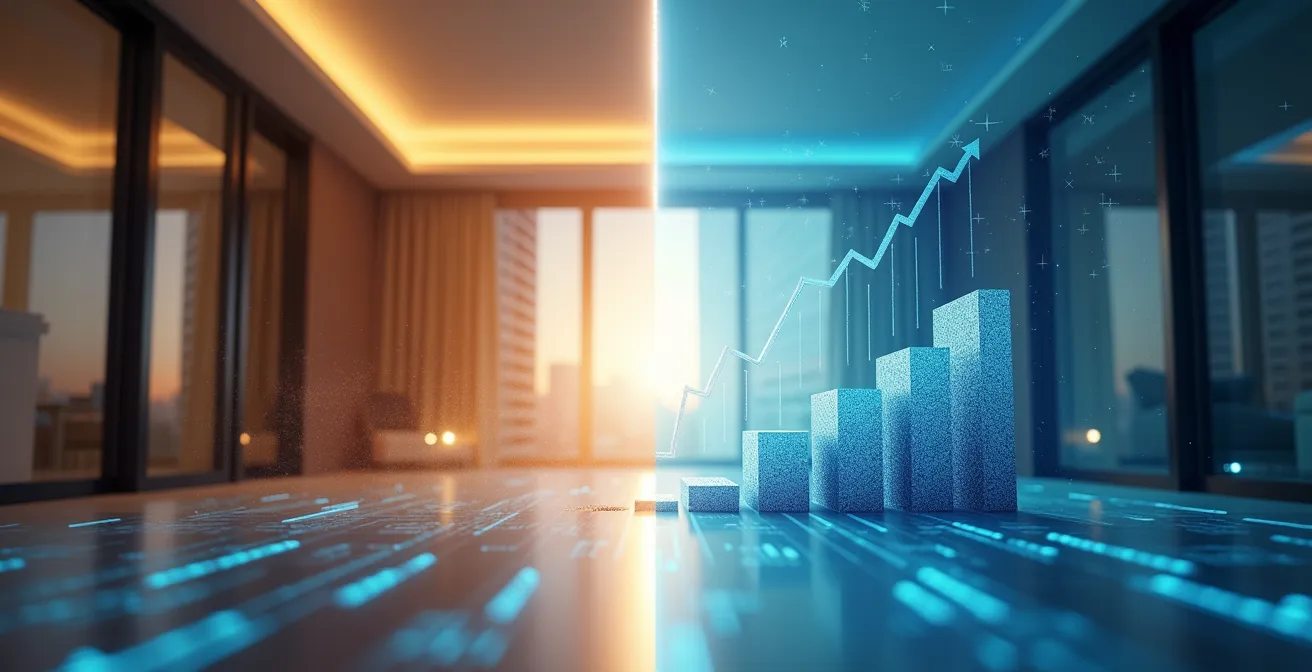Abstract visualization of home equity flowing into investment opportunities