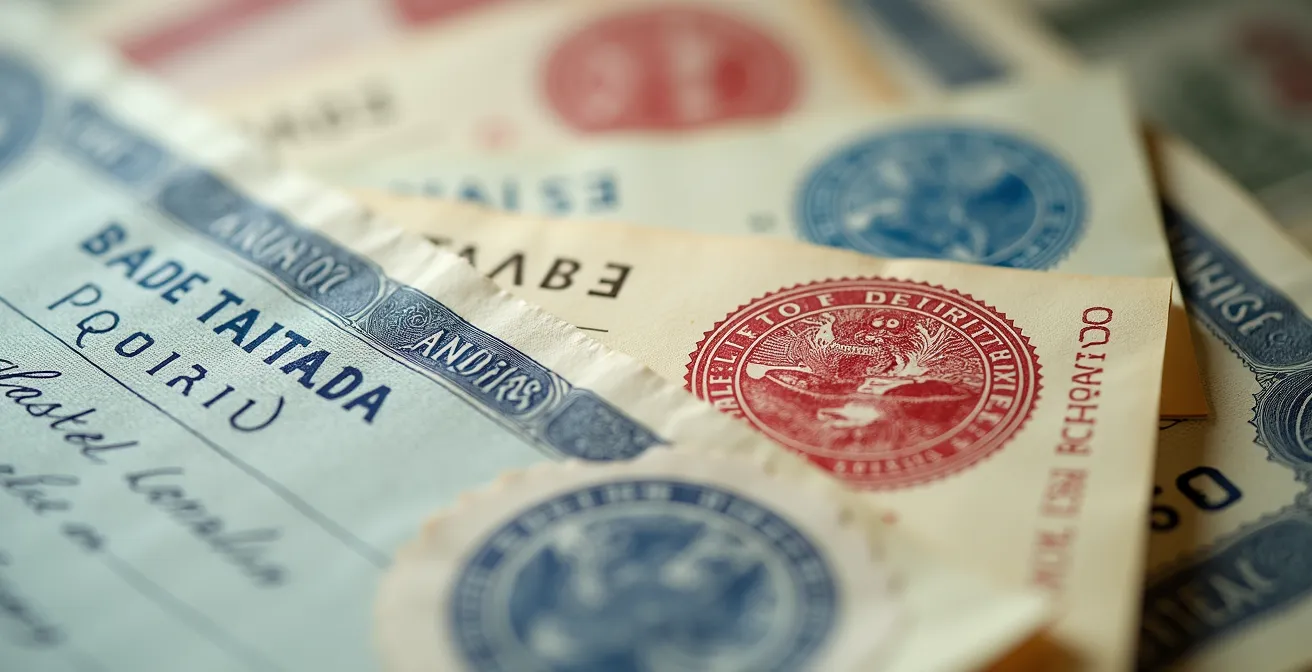 Macro shot of official Canadian land rights certificates with government seals and textures