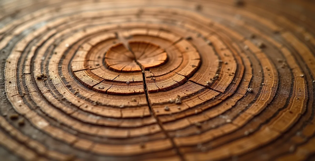 Extreme close-up of Canadian lumber grain texture showing growth rings
