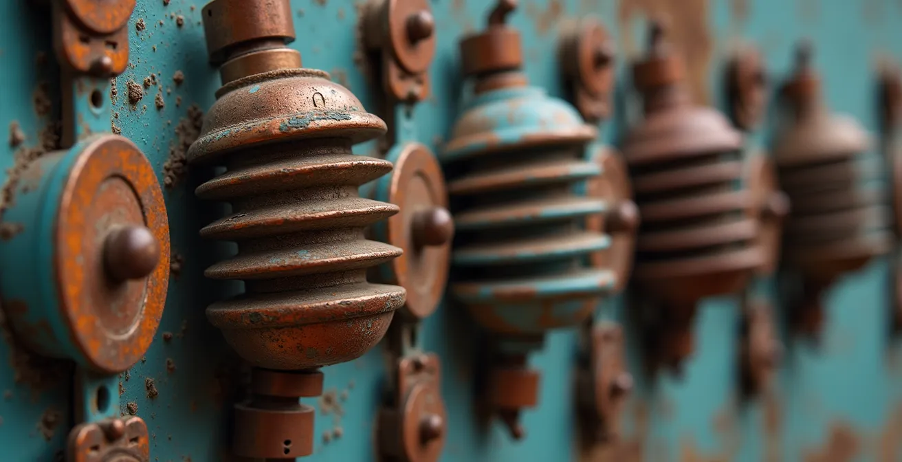 Close-up inspection of vintage electrical components like knob-and-tube wiring in a Quebec heritage home