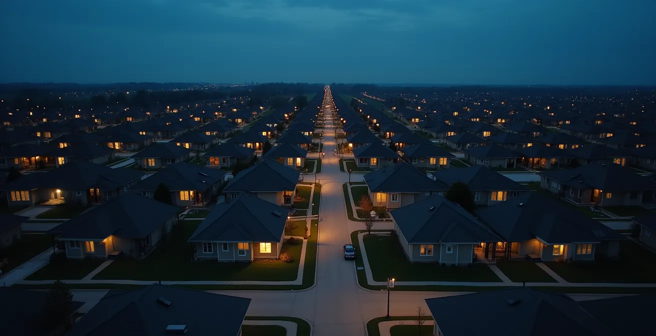 Aerial view showing property clustering strategy for efficient management across Canadian cities