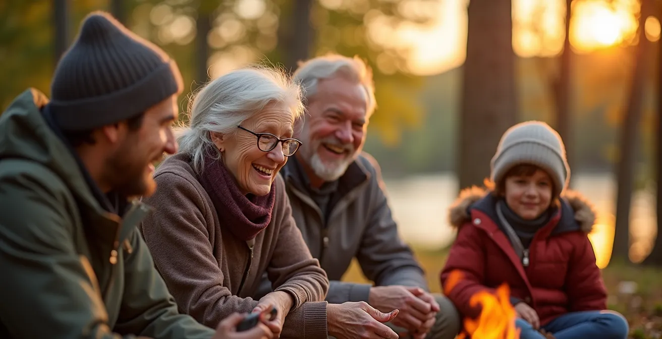 Multi-generational Quebec family enjoying local tourism activities in a natural setting