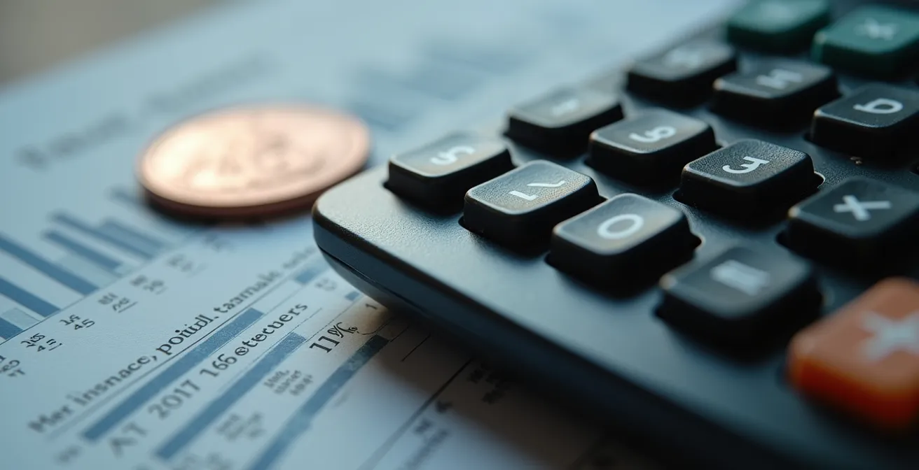 Financial calculator and property investment documents on Quebec landlord's desk